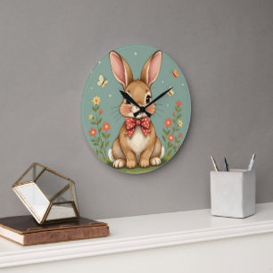 Schattig bruin konijn met vlinderdas grote klok