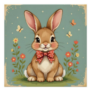 Schattig bruin konijn met vlinderdas perfect poster