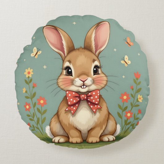 Schattig bruin konijn met vlinderdas rond kussen (Voorkant)