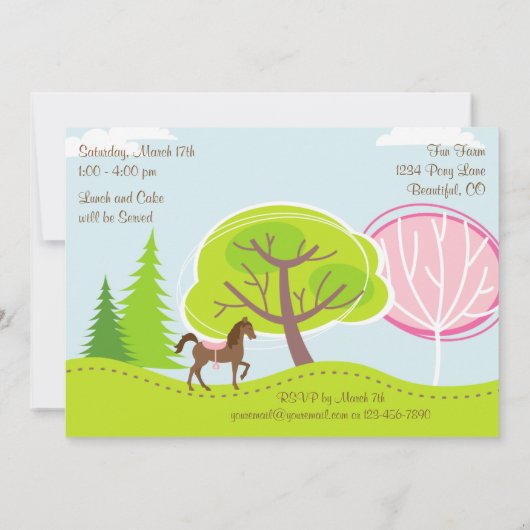 Schattig bruin paard en bomen Ponyritten Verjaarda Kaart (Achterkant)