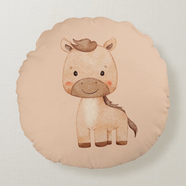 Schattig bruin paard  rond kussen (Voorkant)
