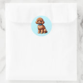 Schattig Bruin Speelgoed Poodle met Blauwe Achterg Ronde Sticker (Tas)