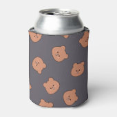Schattig Bruin Teddibeer Gezicht Patroon Donkerbla Blikjeskoeler (Blikje Voorkant)