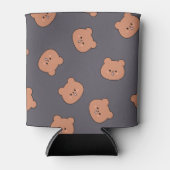 Schattig Bruin Teddibeer Gezicht Patroon Donkerbla Blikjeskoeler (Voorkant)