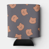 Schattig Bruin Teddibeer Gezicht Patroon Donkerbla Blikjeskoeler (Achterkant)