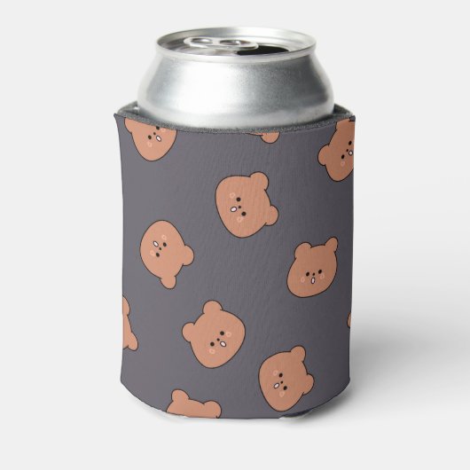 Schattig Bruin Teddibeer Gezicht Patroon Donkerbla Blikjeskoeler (Blikje Achterkant)