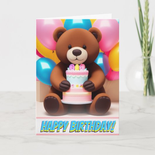 Schattig bruin teddybeer verjaardagsfeestje kaart (Voorkant)