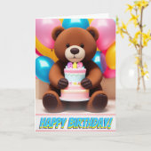 Schattig bruin teddybeer verjaardagsfeestje kaart (Gele Bloem)