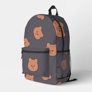 Schattig Bruin Teddysbeer Gezicht Patroon Donkerbl Bedrukte Rugzak