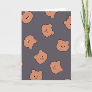Schattig Bruin Teddysbeer Gezicht Patroon Donkerbl Kaart