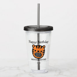 Schattig bruin tijgergezicht paars acryl drinkbeker