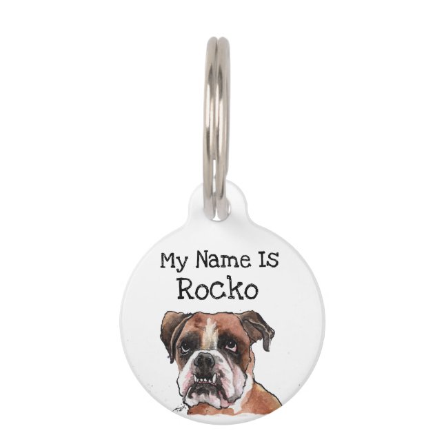 Schattig Bruin & Wit grappig Boxer Dog Waterverf K Huisdierpenning (Voorkant)