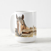 SCHATTIG BRUIN & WIT PAARD KIJKEND OVER HEK KOFFIEMOK (Voorkant links)