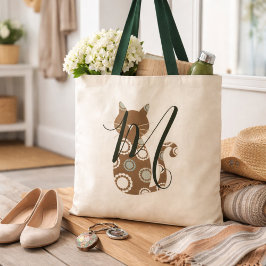 Schattig bruine kat monogram tote bag