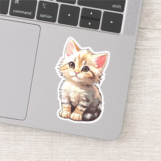 Schattig Bruine Kawaii Kitten Sticker (Detail)