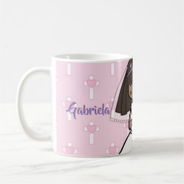 Schattig brunette meisjesnaam van de Heilige Commu Koffiemok