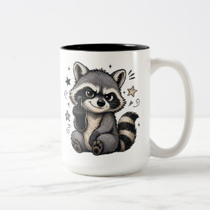 Schattig brutale wasbeer met een houding tweekleurige koffiemok