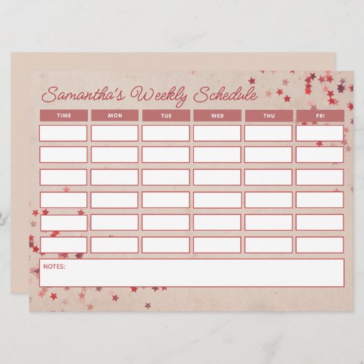 Schattig Budget Girly Pink Stars Wekelijks Klasse  (Voorkant / Achterkant)