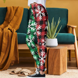 Schattig Buffalo geruit patroon Sneeuwvlokken Kers Leggings