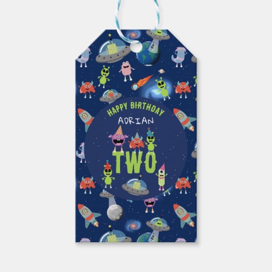 Schattig Buitenaards Monster Ruimte Kinderen Verja Cadeaulabel (Voorkant)