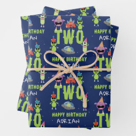 Schattig Buitenaards Monster Ruimte Kinderen Verja Inpakpapier Vel