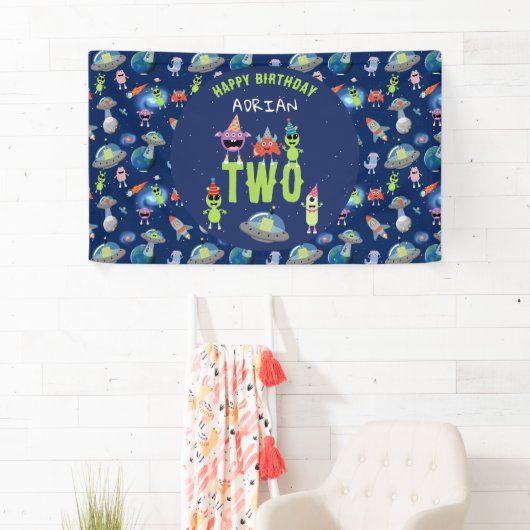 Schattig Buitenaards Monster Ruimte Kinderen Verja Spandoek (Insitu)