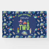 Schattig Buitenaards Monster Ruimte Kinderen Verja Spandoek (Horizontaal)