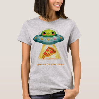 Schattig Buitenaards Wezen Pakt Pizza Grappige UFO T-shirt