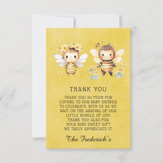 Schattig Bumble Bee Baby shower Dank u kaarten (Voorkant)