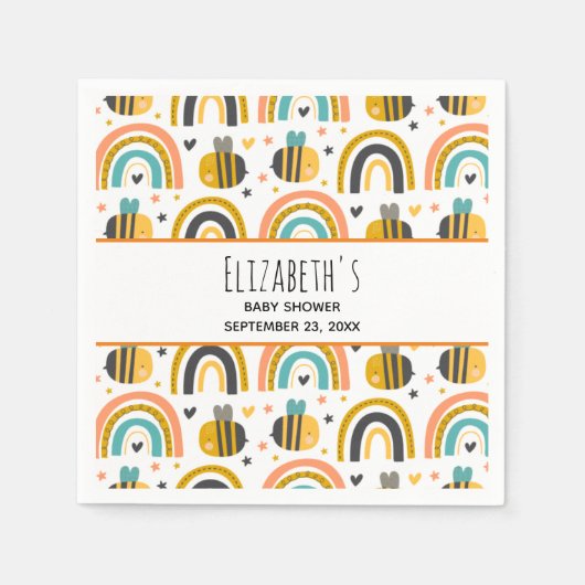 Schattig Bumble Bee en Rainbows Pattern Baby showe Servet (Voorkant)