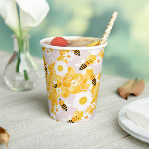 Schattig Bumble Bee Honing Kam Geel Baby shower Papieren Bekers