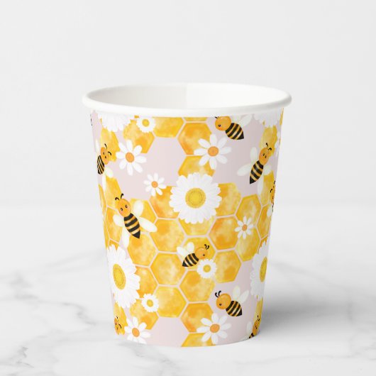 Schattig Bumble Bee Honing Kam Geel Baby shower Papieren Bekers (Links)