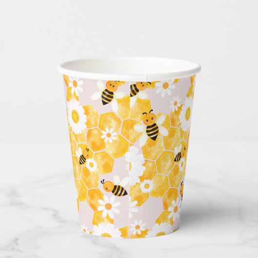 Schattig Bumble Bee Honing Kam Geel Baby shower Papieren Bekers (Rechts)
