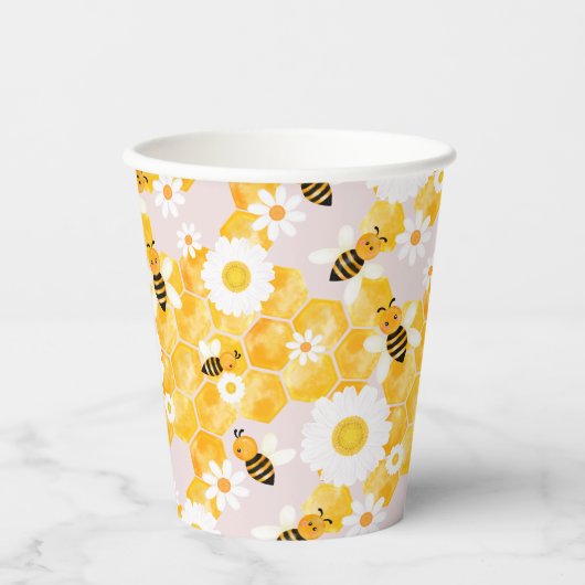 Schattig Bumble Bee Honing Kam Geel Baby shower Papieren Bekers (Voorkant)