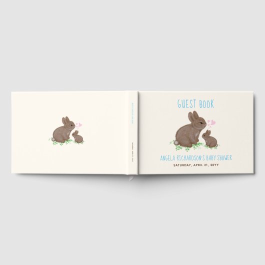 Schattig Bunnies Blauw Baby shower Gastenboek (Volledig)