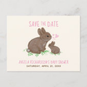 Schattig Bunnies Girl Baby shower sparen de datum Aankondigingskaart (Voorkant)