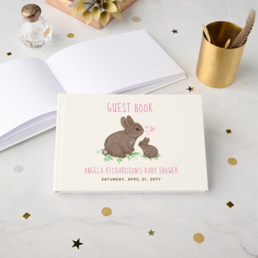 Schattig Bunnies Roze Baby shower Gastenboek (Voorkant open)