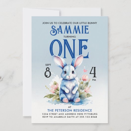 Schattig Bunny Boy Floral Verjaardag Waterverf Kaart (Voorkant)