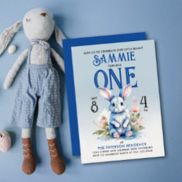 Schattig Bunny Boy Floral Verjaardag Waterverf Kaart