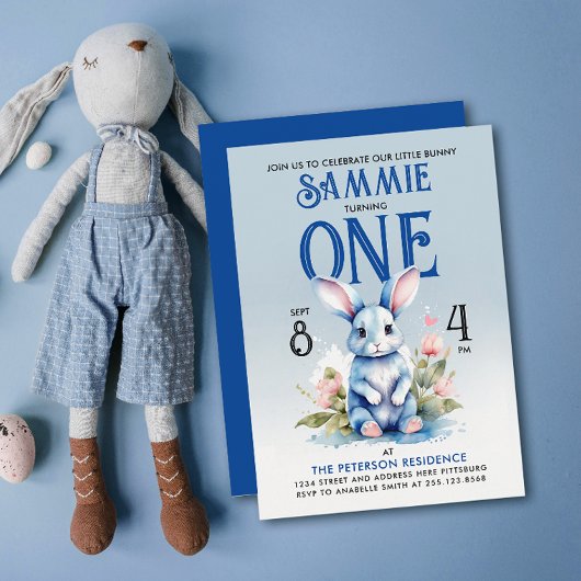 Schattig Bunny Boy Floral Verjaardag Waterverf Kaart