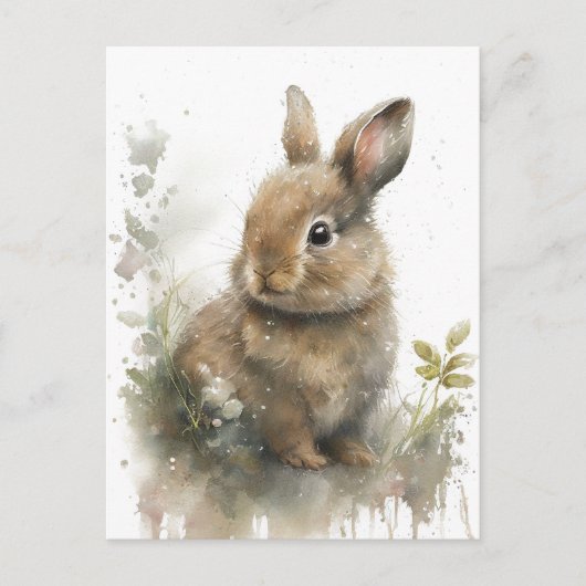 Schattig bunny briefkaart in waterverf (Voorkant)