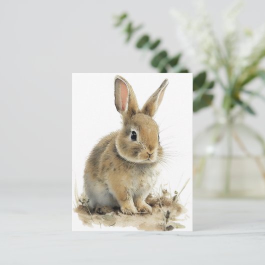 Schattig bunny briefkaart in waterverf (Staand voorkant)