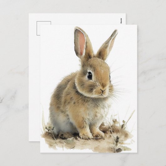 Schattig bunny briefkaart in waterverf (Voorkant / Achterkant)
