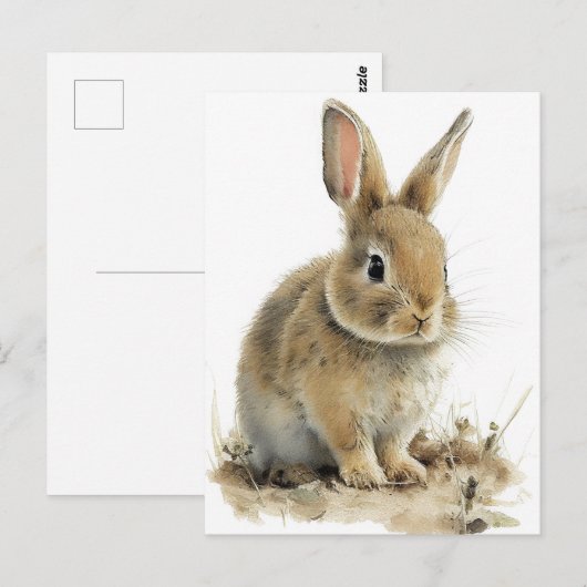 Schattig bunny briefkaart in waterverf (Voorkant / Achterkant)