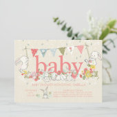 Schattig Bunny Girls Baby shower Uitnodiging (Staand voorkant)