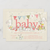 Schattig Bunny Girls Baby shower Uitnodiging (Voorkant / Achterkant)