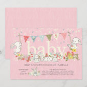 Schattig Bunny Girls Baby shower Uitnodiging (Voorkant / Achterkant)