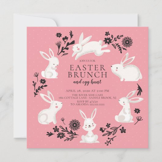 Schattig Bunny Party & Egg Hunt Paasbrunch Kaart (Voorkant)