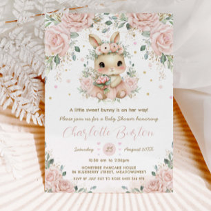 Schattig Bunny Rabbit Blush Floral Baby shower Kaart