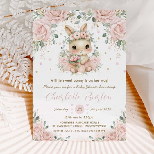 Schattig Bunny Rabbit Blush Floral Baby shower Kaart